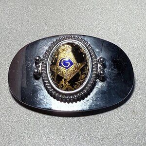 Vintage Masonic Belt Buckle Oval Silver & Gold B&L Freemason Design